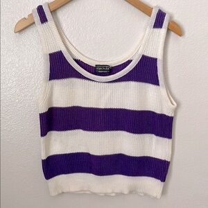 Vintage White and Purple Striped Knit Tank Top